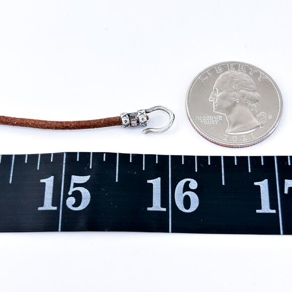 Vintage Sterling Silver 925 Clasp | Brown Suede Cord Choker Necklace | 16" - Picture 4 of 5